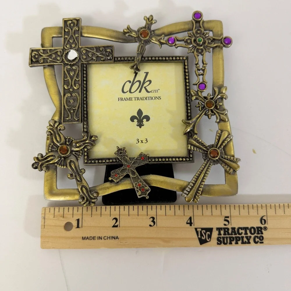 CBK Ltd Frame Traditions Jeweled Cross 3x3 Picture Frame Christian Religious